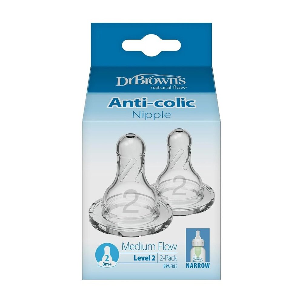Dr. Brown’S Natural Flow Level 2 Narrow Baby Bottle Silicone Nipple, Medium Flow